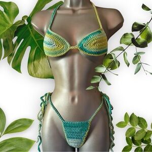 Teal and Yellow Crochet Bikini Set